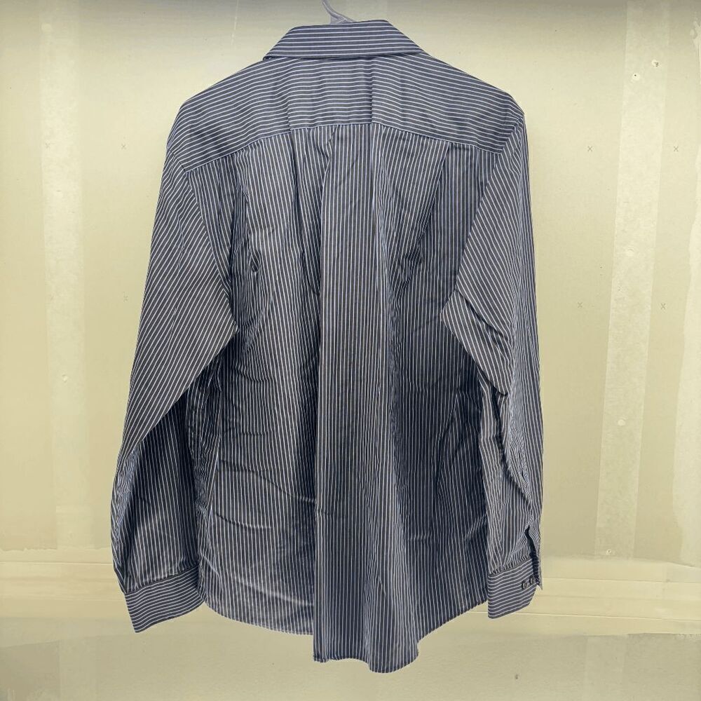 Pronto Uomo Shirt Mens Size Large Black w/Blue Stripes Velvet Button Up Collared - Picture 4 of 4